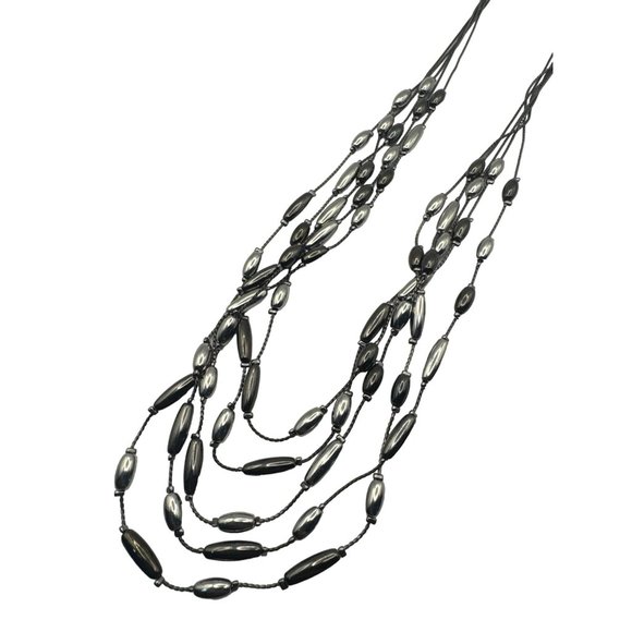 Charming Charlie Multi Strand Fashion Necklace Black and Silver 21 inch - Picture 2 of 5